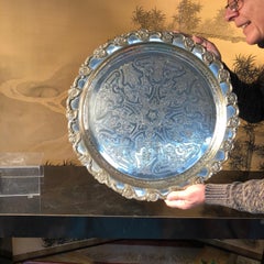 Morocco Big Old Hand Hammered and Engraved "Flowers Galore" Silver Party Tray