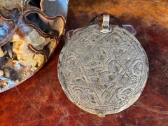 Morocco Fine Large Antique Round Silver Talisman- Jewish Star With Flowers
