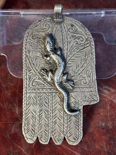 Morocco Rare Antique Silver Hamsa Spiritual Protective Ornament Triple Marked