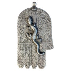 Morocco Rare Antique Silver Hamsa Spiritual Protective Ornament Triple Marked