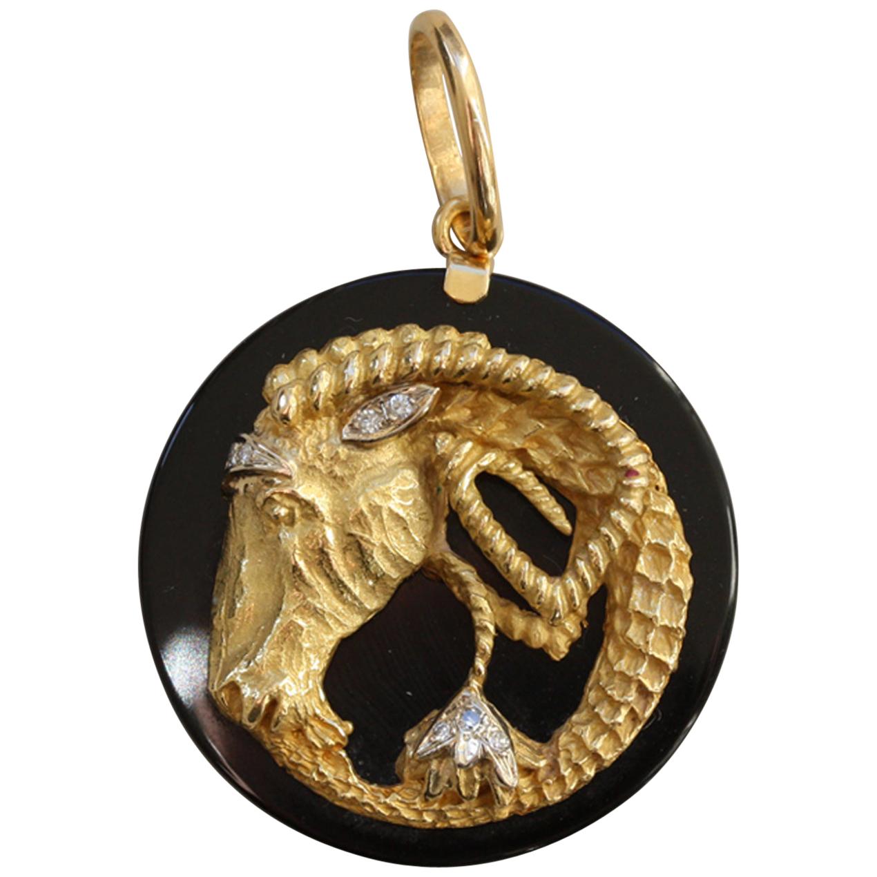 HN Jewels 1/3 Ct D/VVS1 Diamond Gold Plated 925 Capricorn Zodiac Pendant w/ 18 Chain Necklace