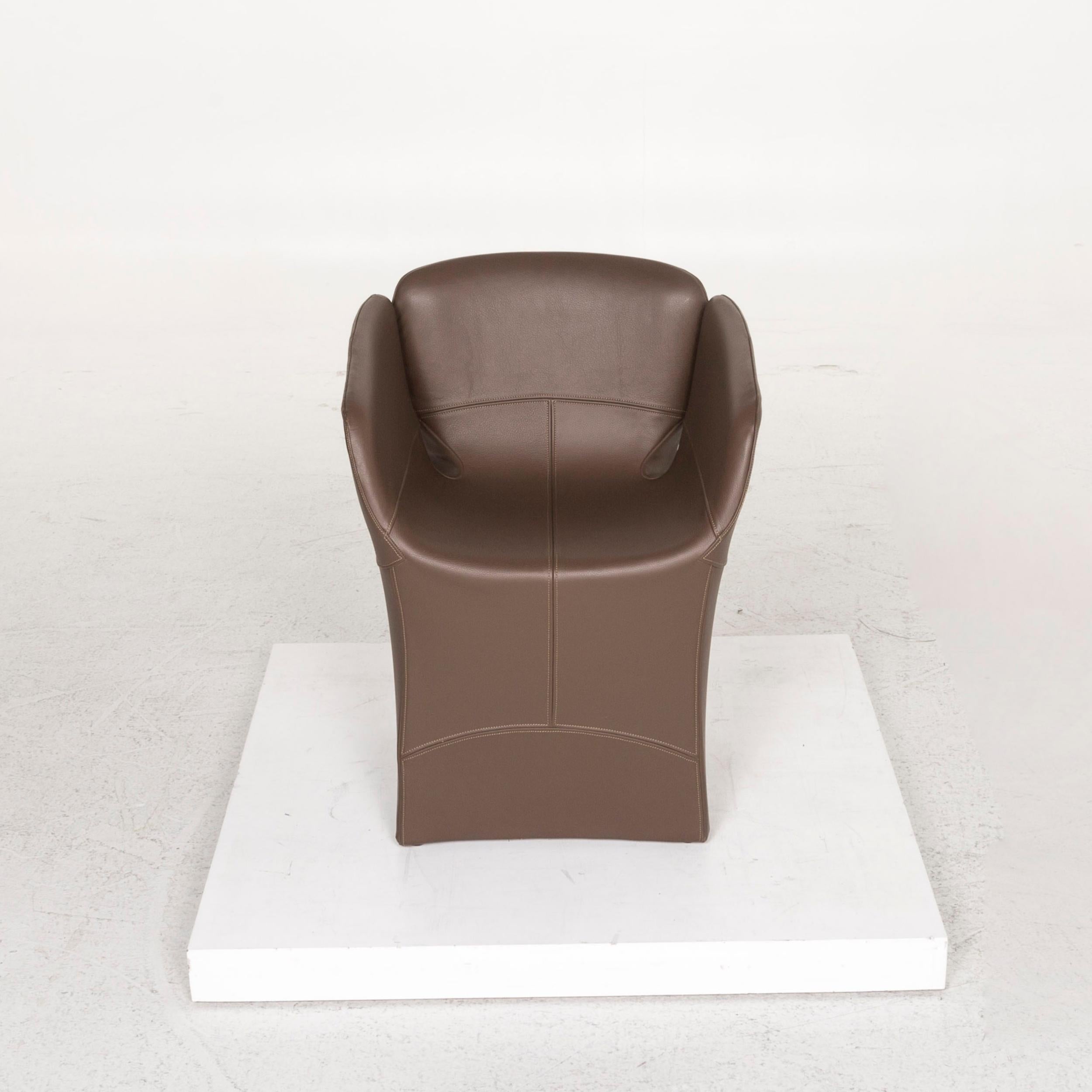 Contemporary Moroso Bloomy Leather Armchair Brown For Sale
