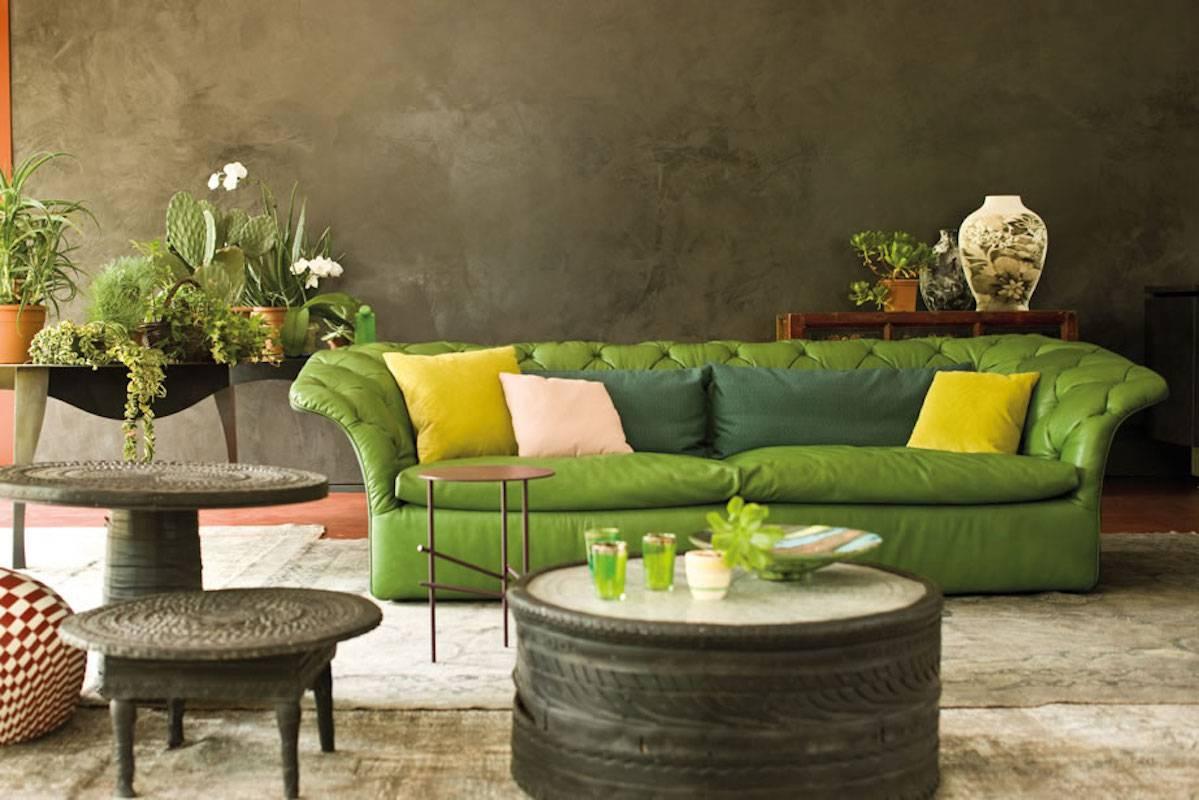 Moroso Bohemian three-seat sofa in tufted leather by Patricia Urquiola.

Taking on button tufting, giving it a new spin, revolutionizing the concept, Patricia Urquiola has designed a range of products which appear to be liquid in shape as if they