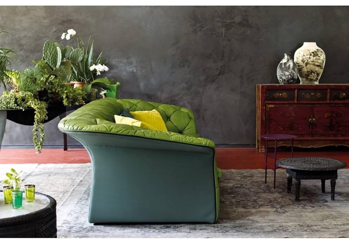 Italian Moroso Bohemian Three-Seat Sofa in Tufted Leather by Patricia Urquiola For Sale