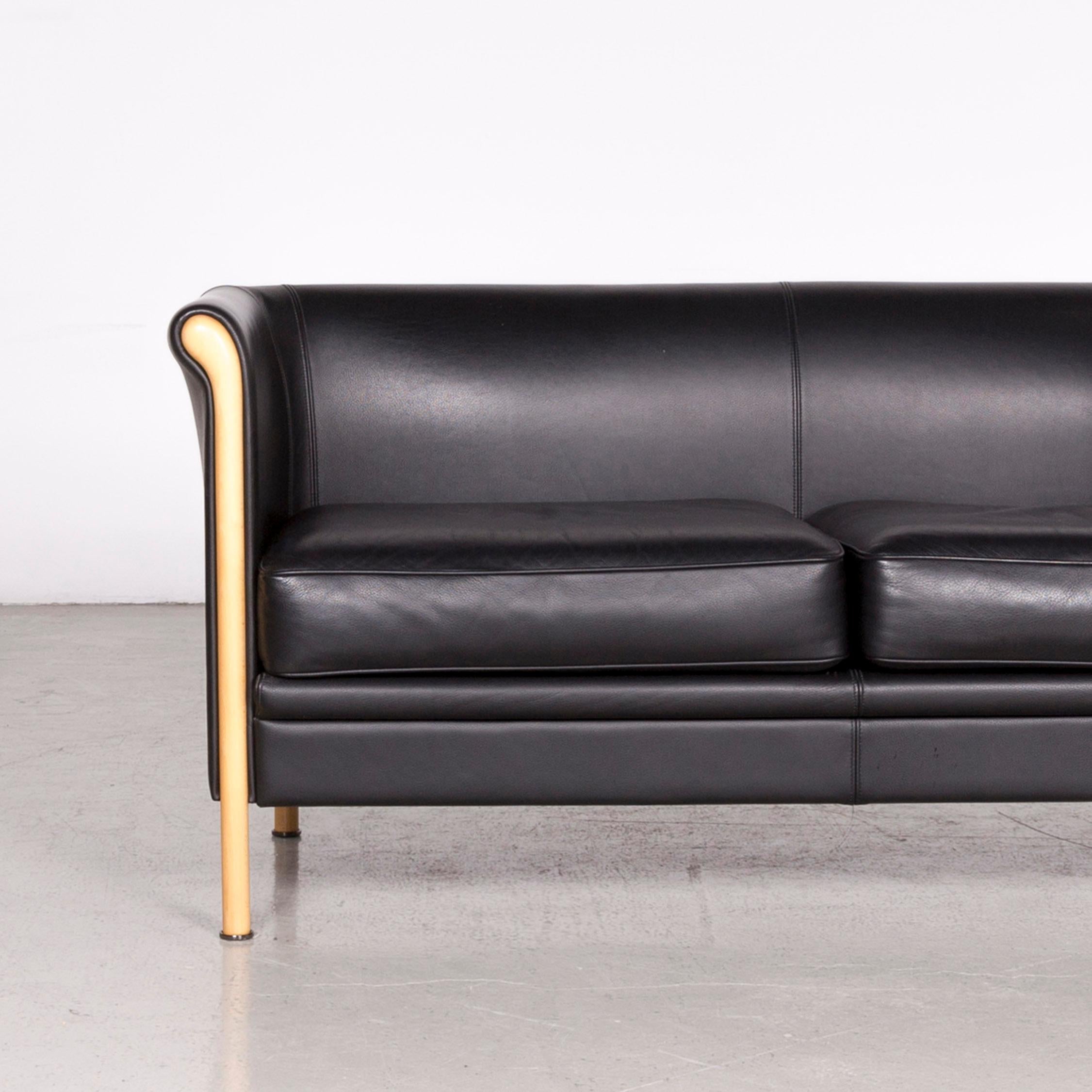 Moroso Designer Leather Sofa in Black, Two-Seat Couch In Good Condition For Sale In Cologne, DE