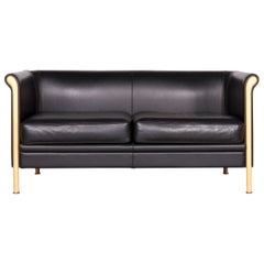 Moroso Designer Leather Sofa in Black, Two-Seat Couch