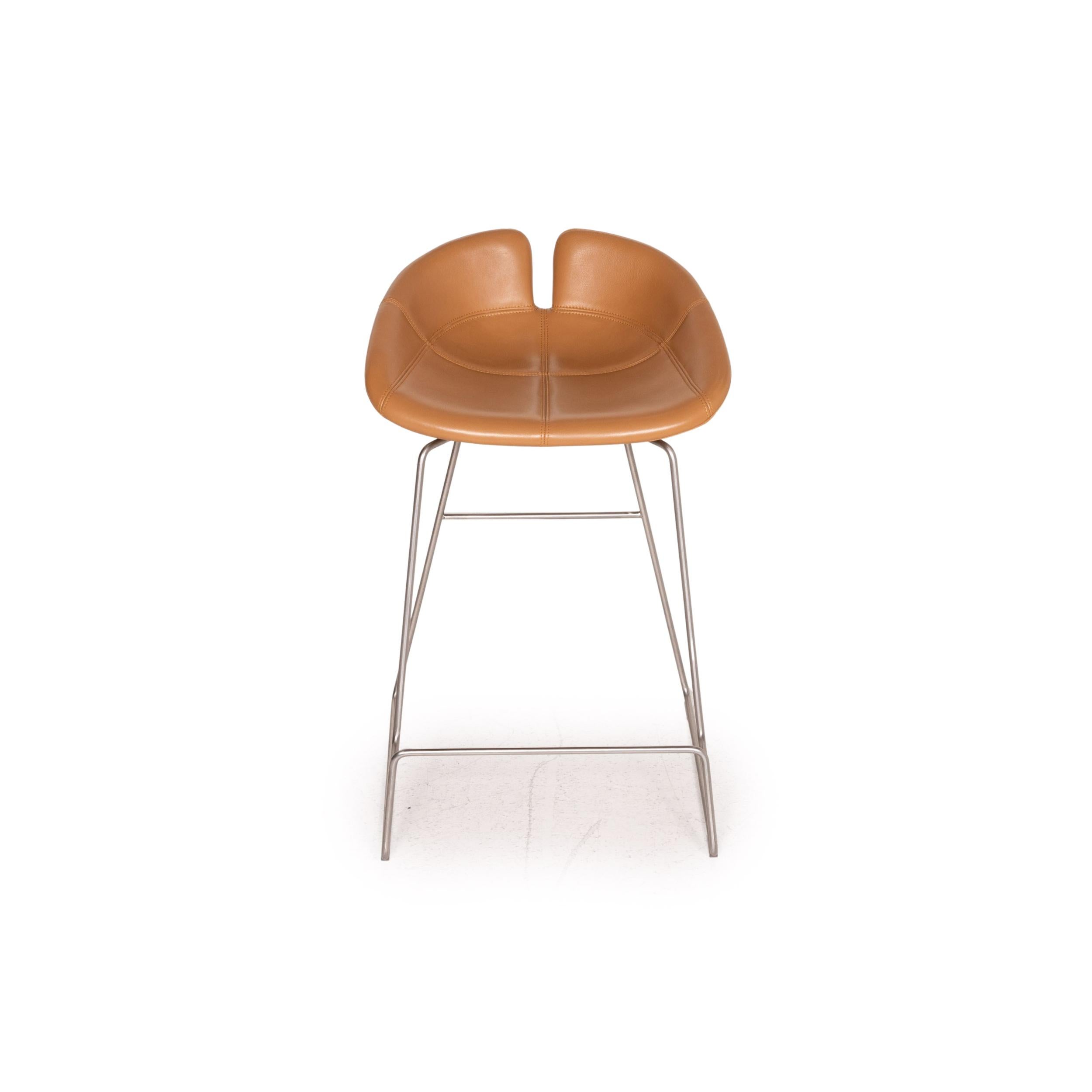 Modern Moroso Fjord Leather Bar Stool Cognac Brown Chair Stool