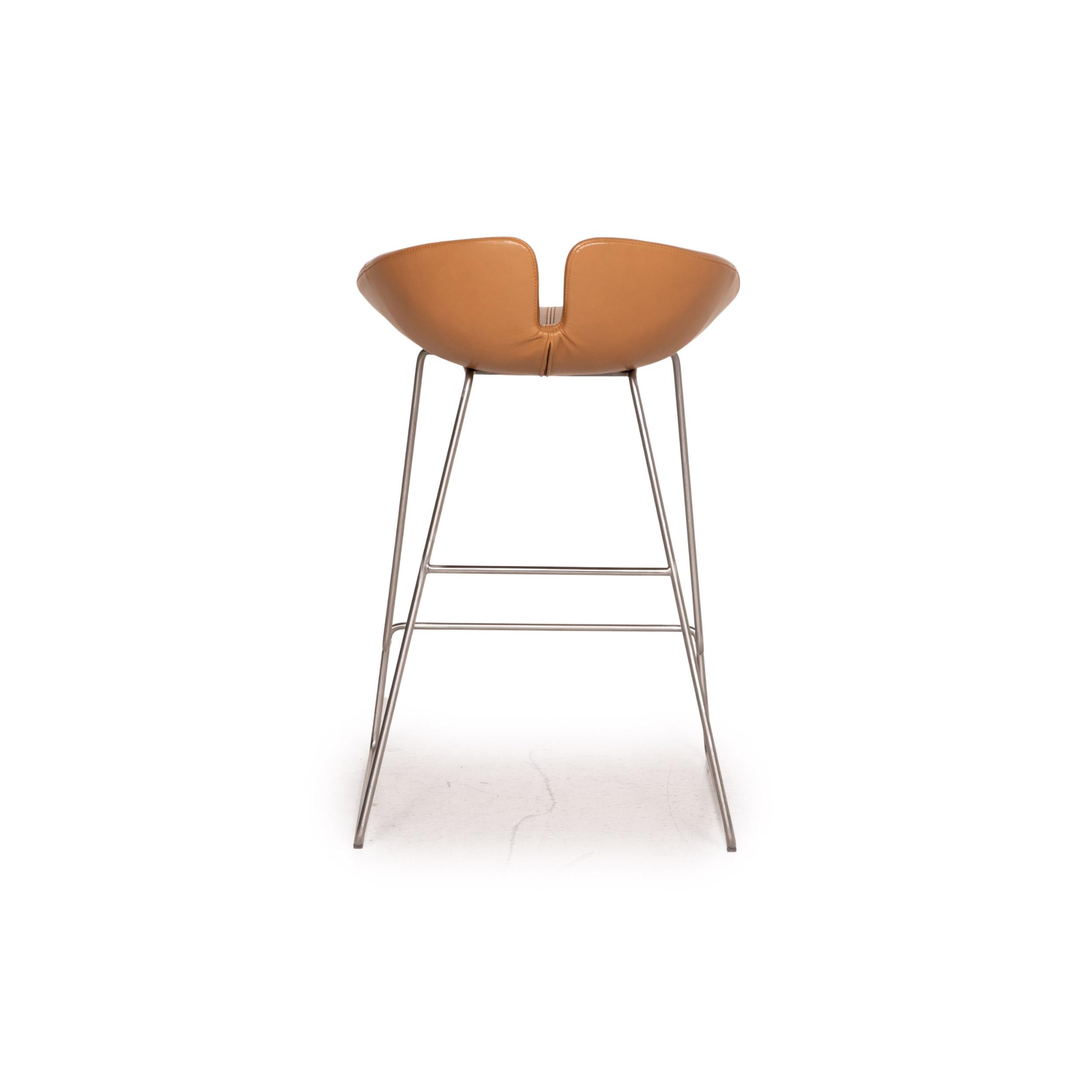 Moroso Fjord Leather Bar Stool Cognac Brown Chair Stool In Fair Condition In Cologne, DE