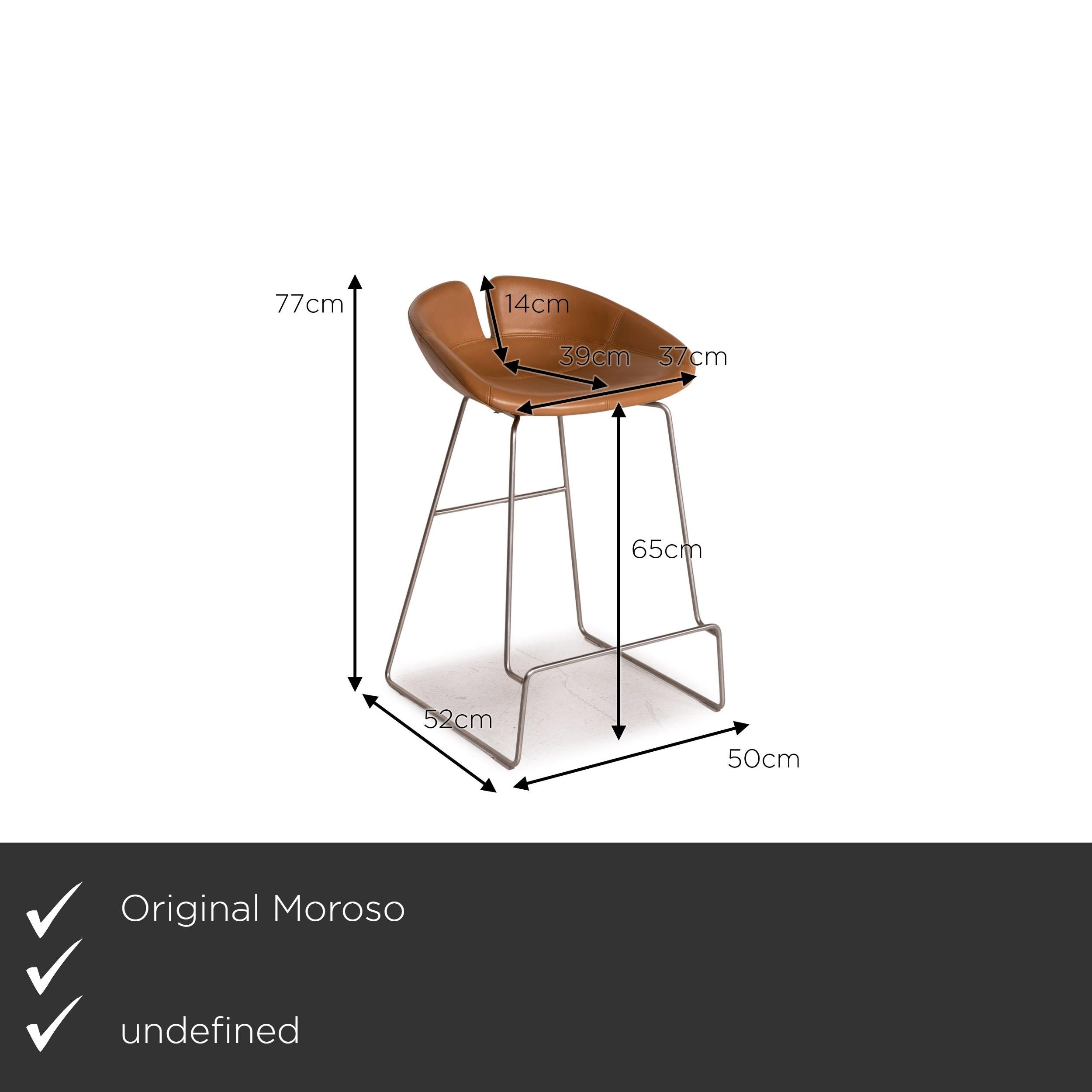 Modern Moroso Fjord Leather Bar Stool Set Cognac Brown 2x Chair