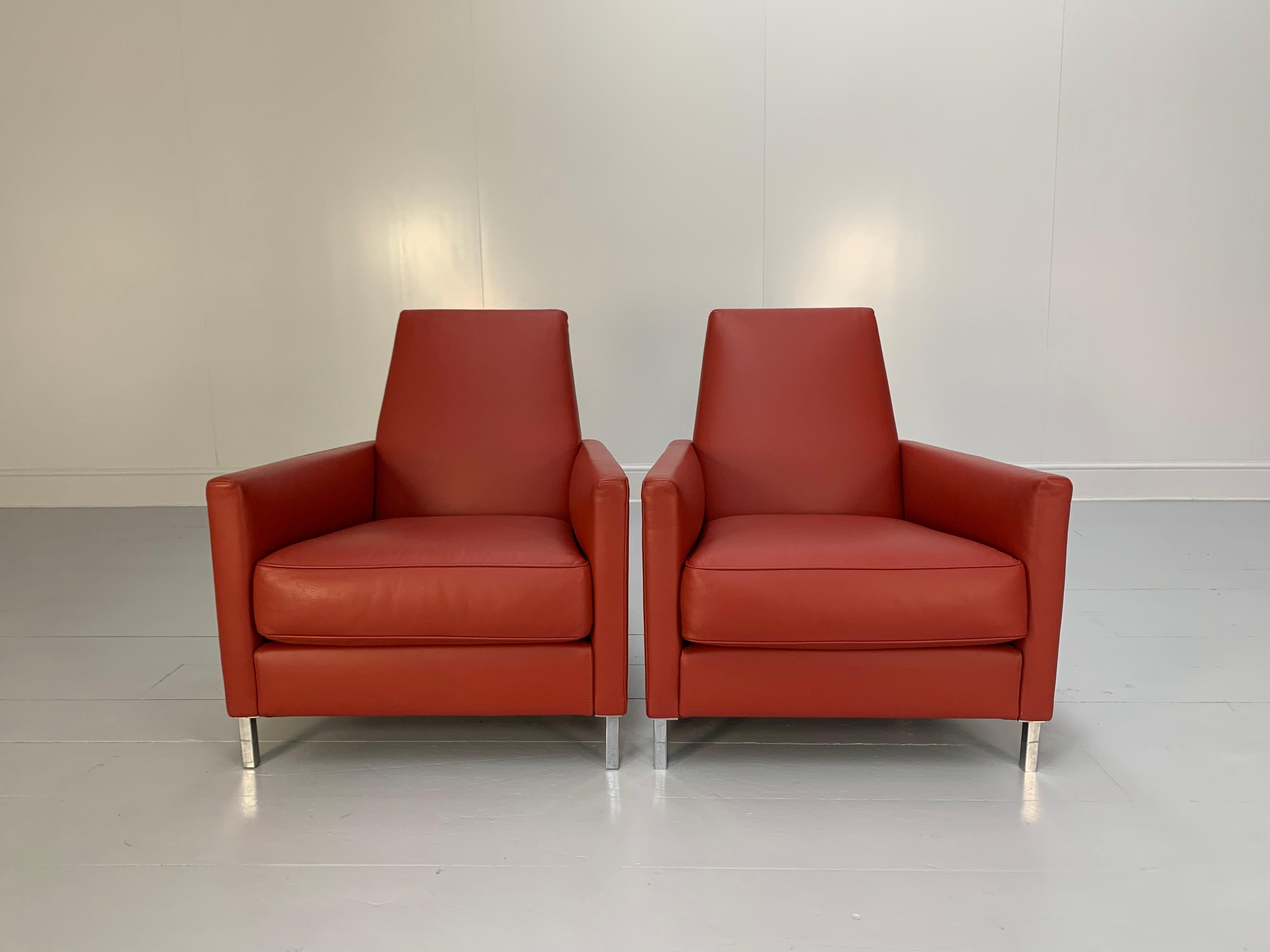 Moroso “Hyde Park” Sofa & 2 Armchair Suite, in Red “Pelle” Leather For Sale 4