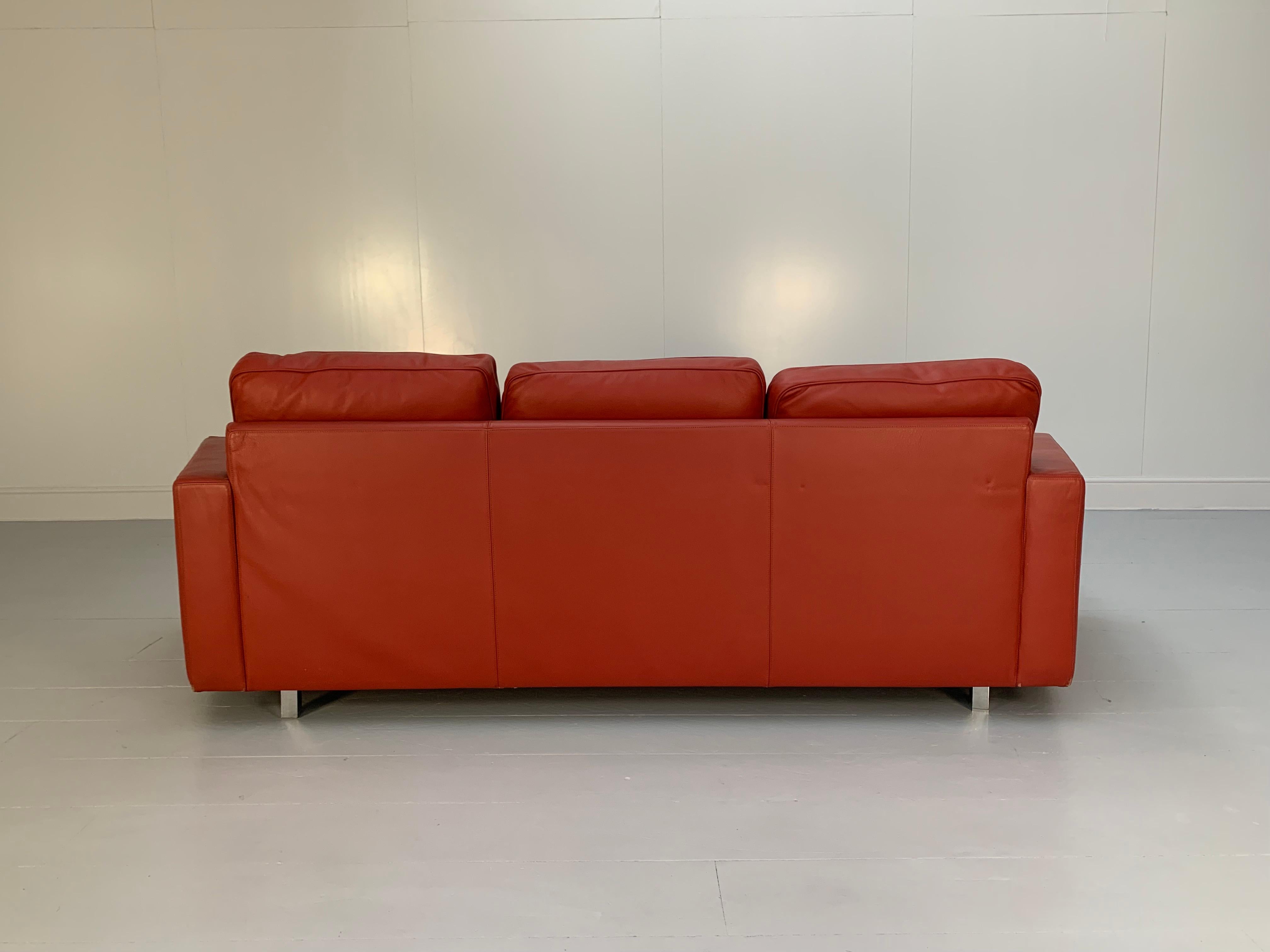 Italian Moroso “Hyde Park” Sofa & 2 Armchair Suite, in Red “Pelle” Leather For Sale