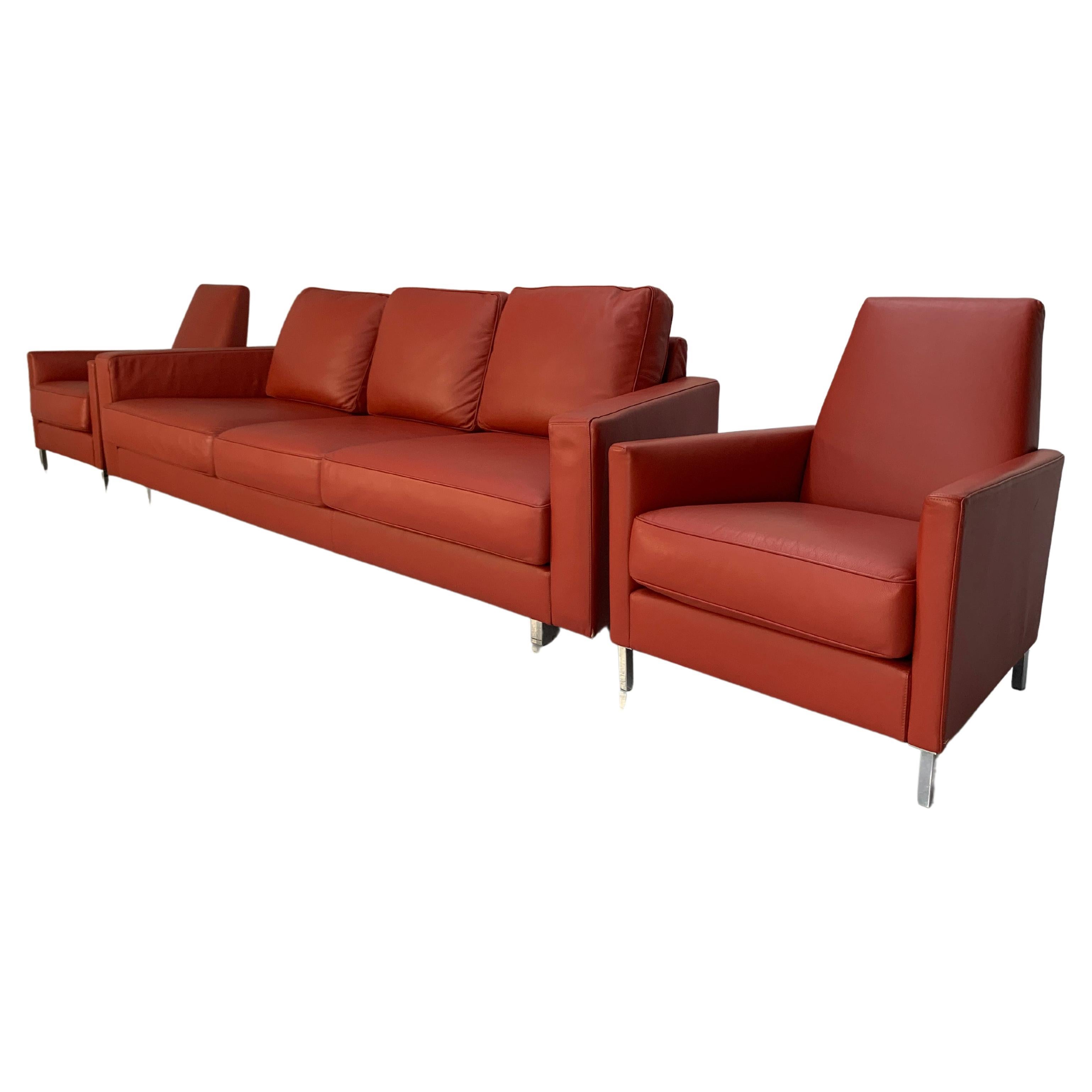 Moroso Hyde Park Sofa & 2 Armchair Suite, in Red Pelle Leather