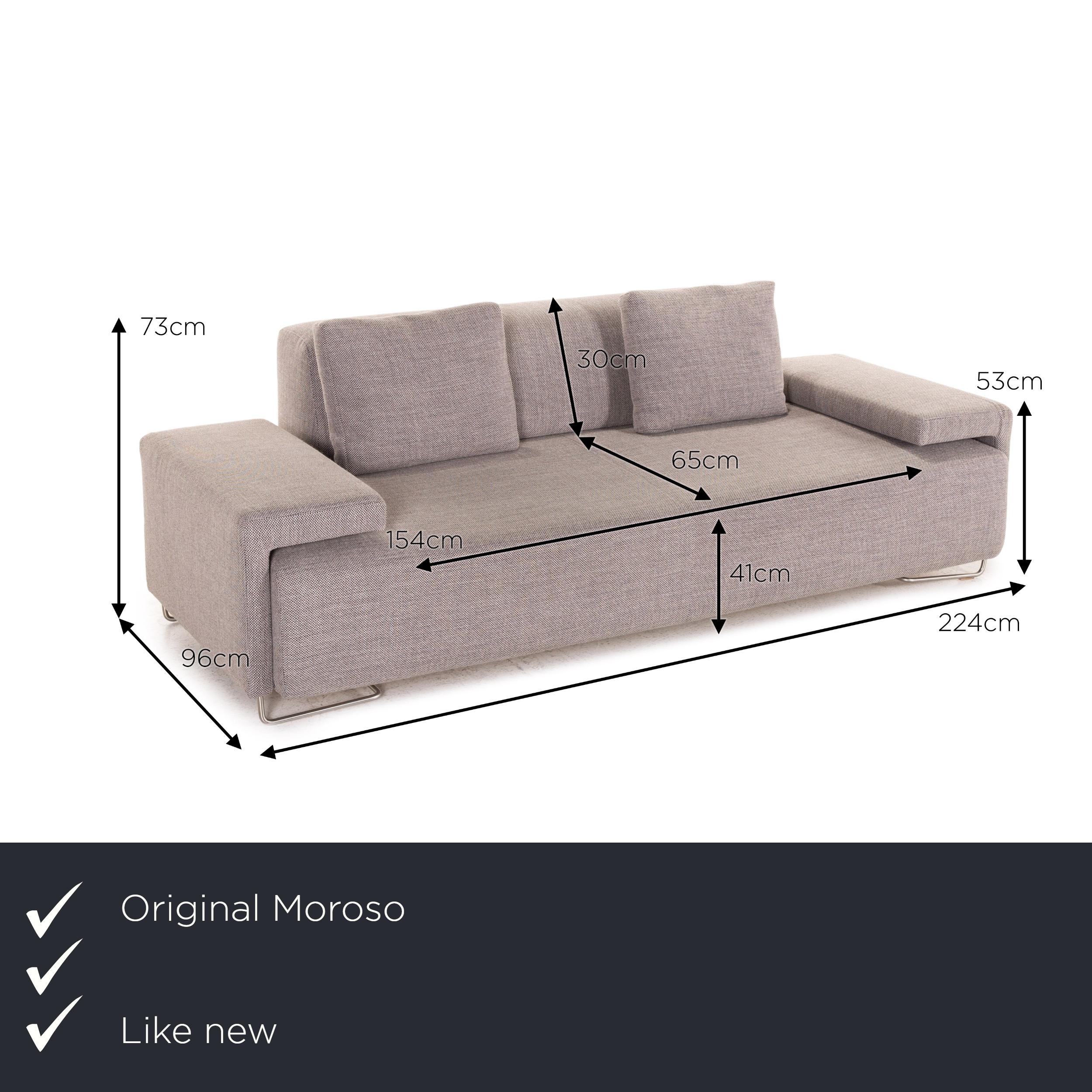 We present to you a Moroso Lowland fabric sofa three seater gray couch.

Product measurements in centimeters:

Depth: 96
Width: 224
Height: 73
Seat height: 41
Rest height: 53
Seat depth: 65
Seat width: 154
Back height: 30.
    