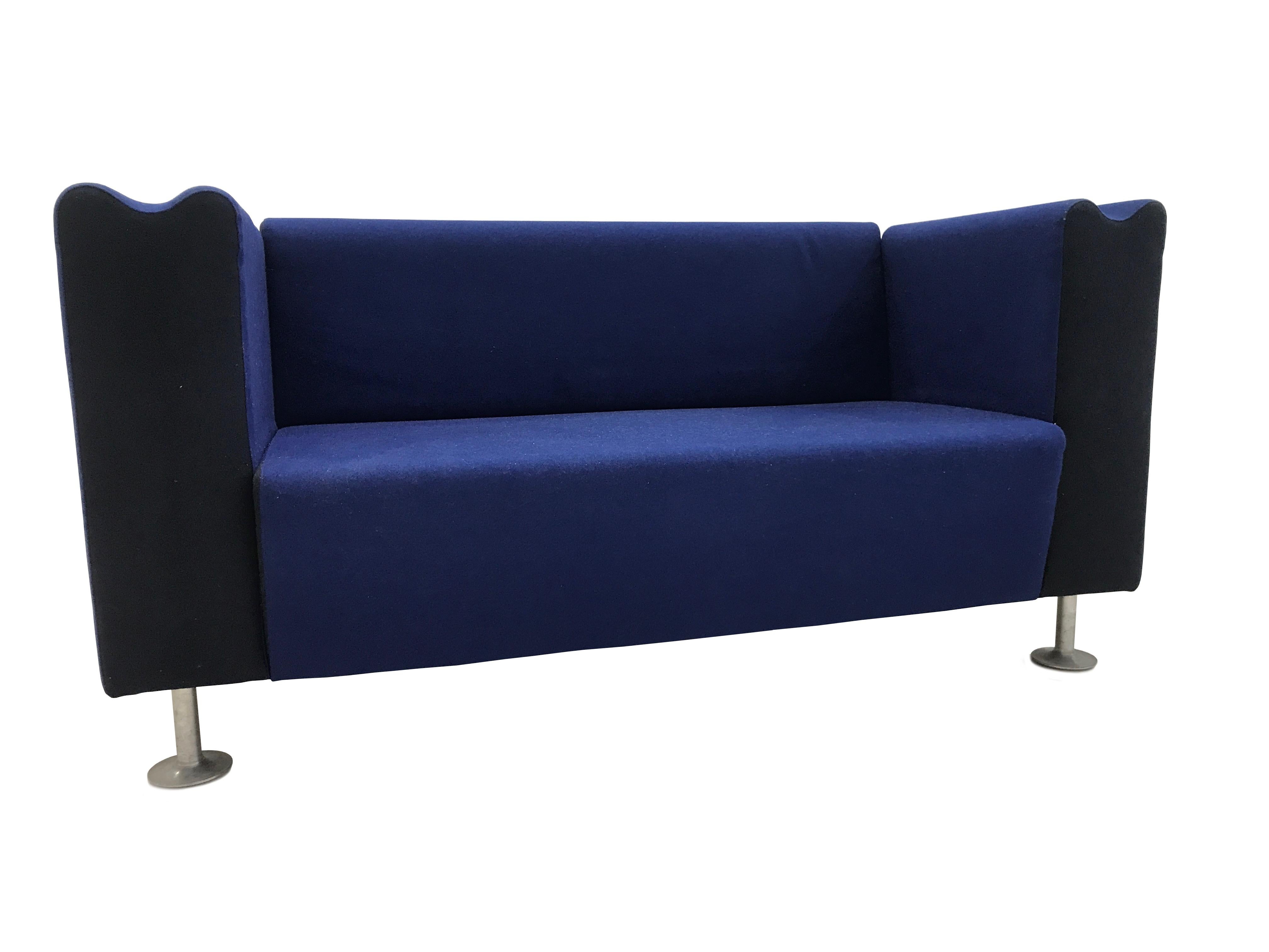 M Collection, Moroso by Ross Lovegrove, blue kvadrat wool with darker blue panels and aluminium feet. 

The sculpture detail of the 