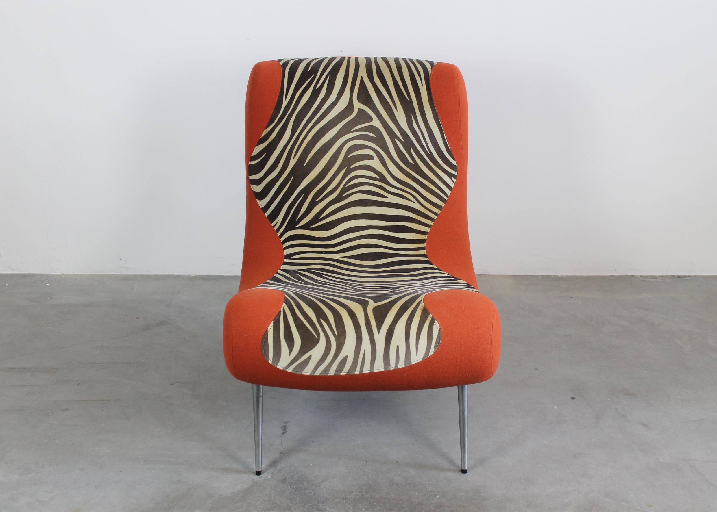 Modern Armchair with Padded Orange Fabric and Metal Structure by Moroso, 1990s, Italy