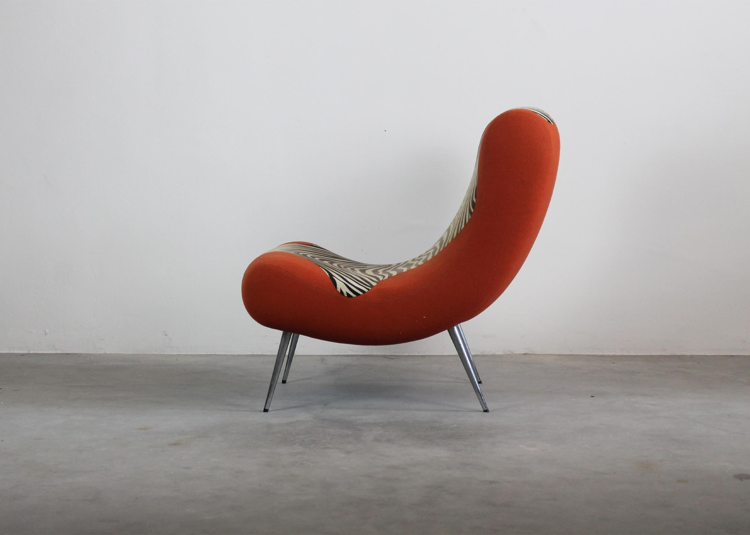 Italian Armchair with Padded Orange Fabric and Metal Structure by Moroso, 1990s, Italy