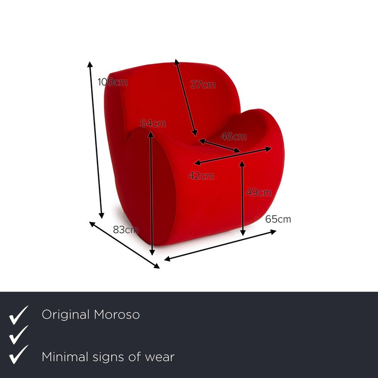 We present to you a Moroso Soft Heart by Ron Arad fabric armchair red rocking function.


 Product measurements in centimeters:
 

Depth: 109
Width: 65
Height: 83
Seat height: 49
Rest height: 64
Seat depth: 46
Seat width: 42
Back