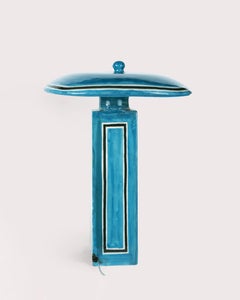 Lámpara de mesa «Morpeach Teal Blue» de cuarzo pintado a mano, de Muscellaneous
