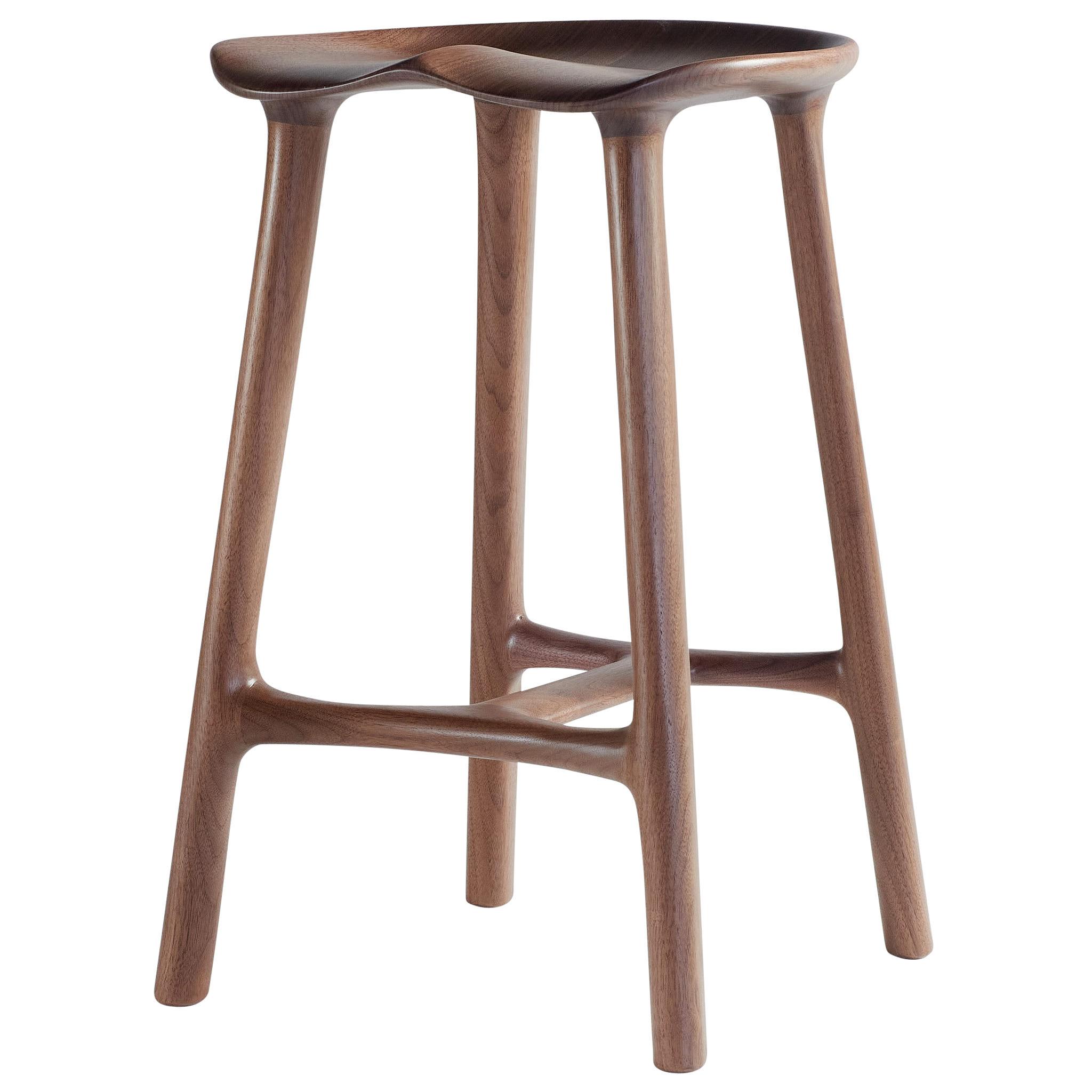 Woodwork Morphe Stool in Walnut For Sale