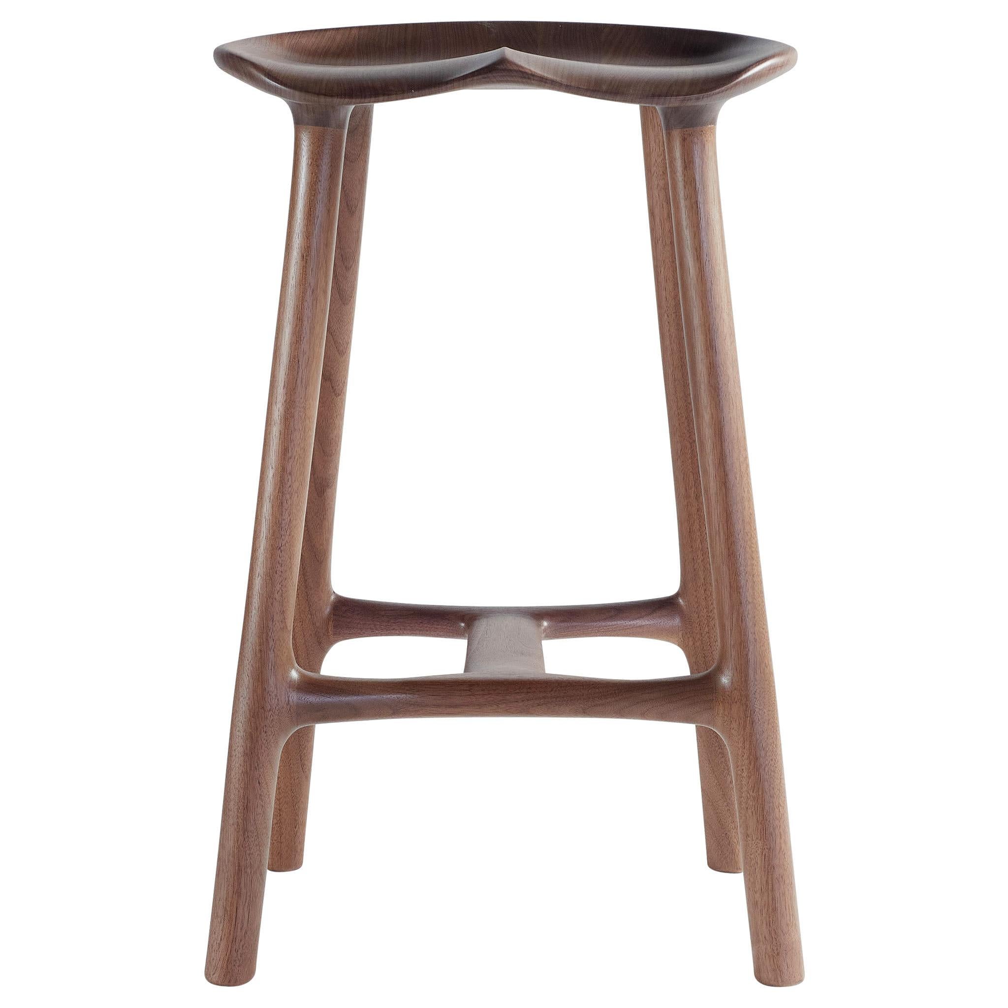 Morphe Stool in Walnut In New Condition For Sale In North Little Rock, AR