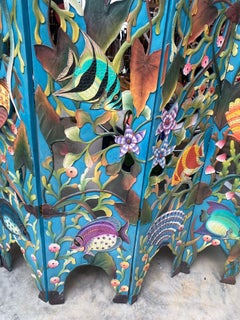 Morphew Abode 1990S Blue Mid - Century Modern Wood Hand Carved & Painted Under