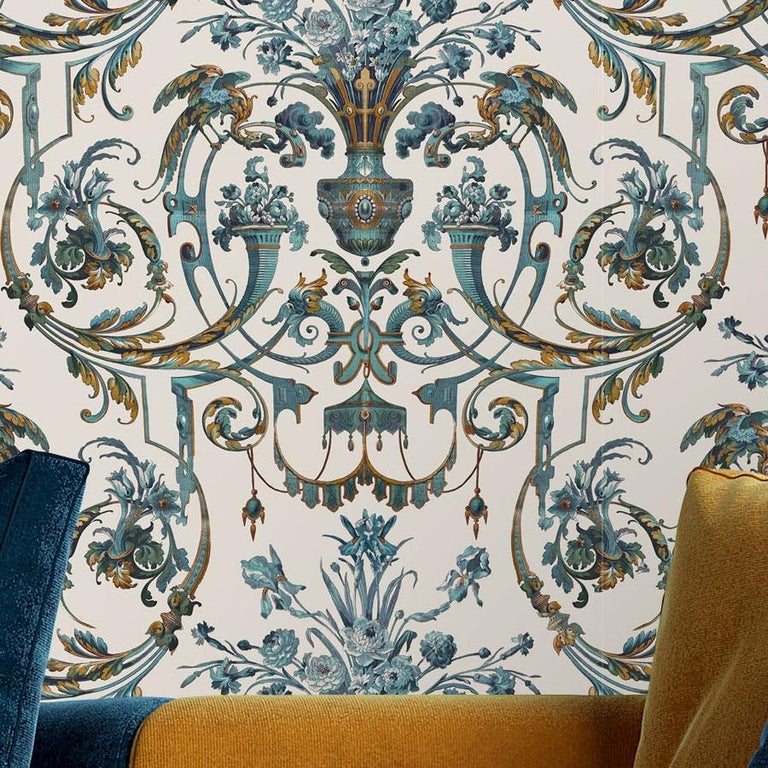 Morphew Abode Antique White and Teal 1870S Griffin Wallpaper For Sale at 1stDibs Morphew Abode Antique White and Teal 1870S Griffin Wallpaper For Sale at 1stDibs