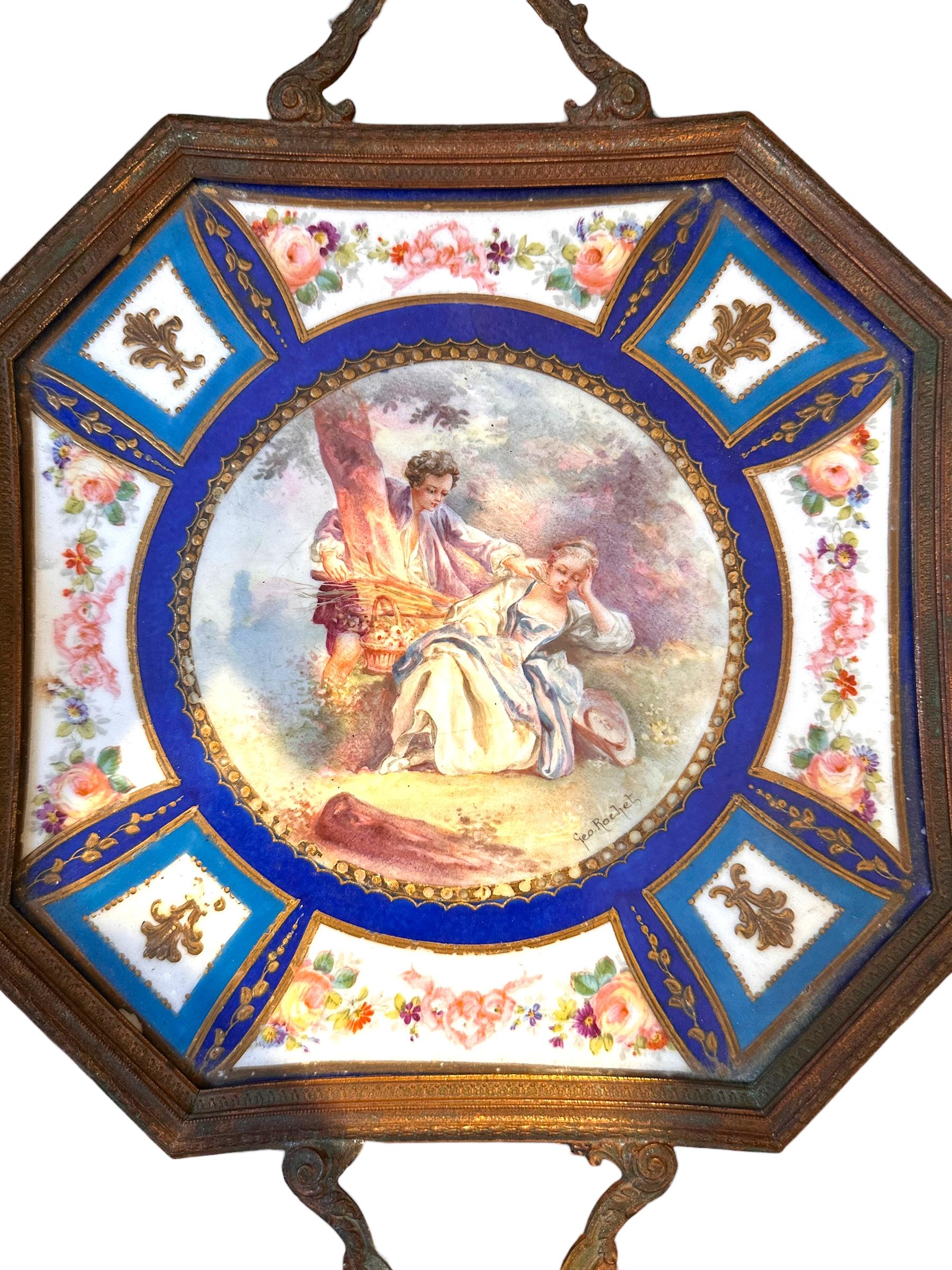 Morphew Abode Mid 19Th Century Sevres Hand Printed Porcelain Tray With Metal Fr en vente 3