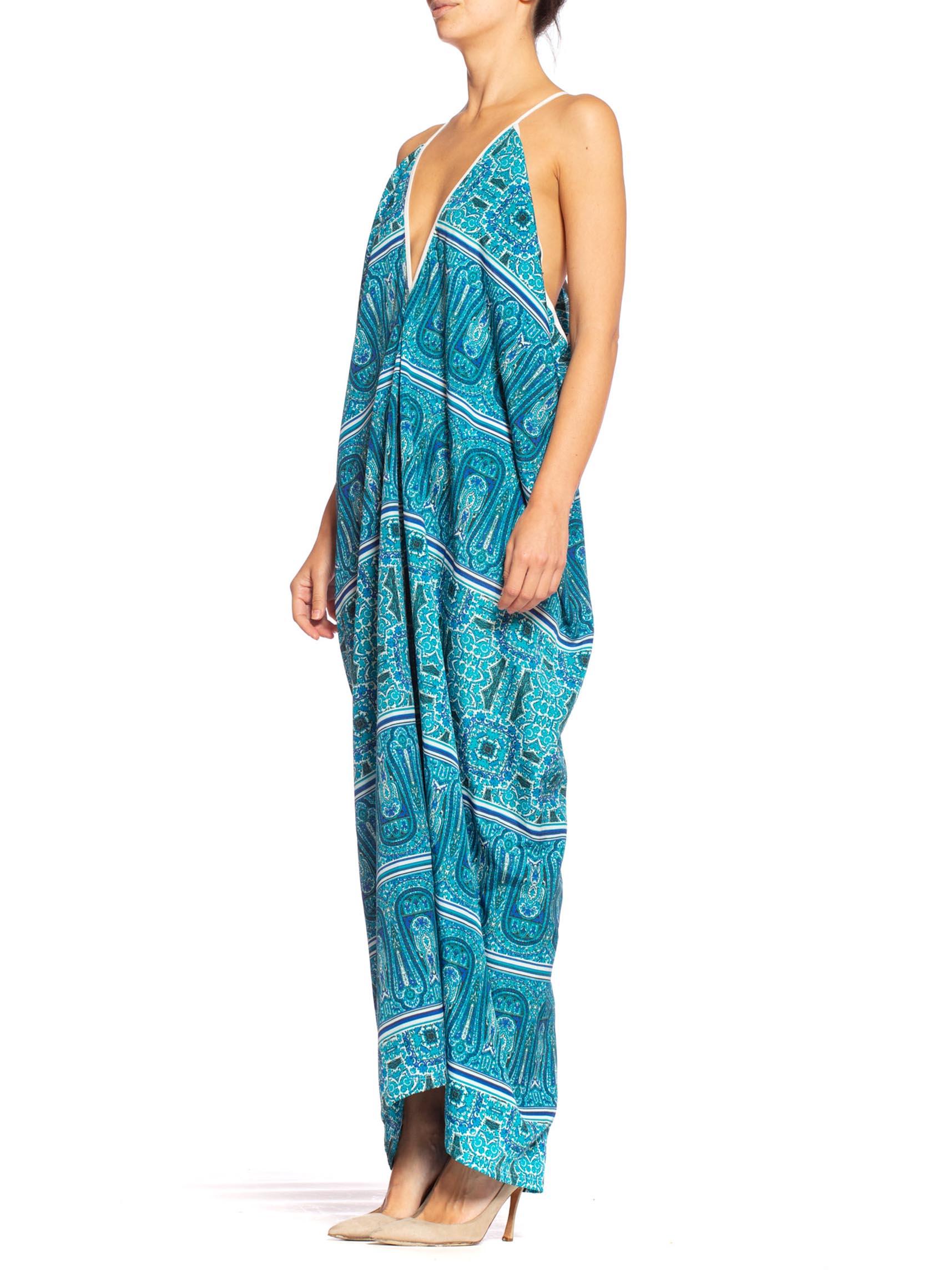 Blue MORPHEW COLLECTION Teal Paisley Poly Blend Easy Breezy Everbody Maxi Dress Made