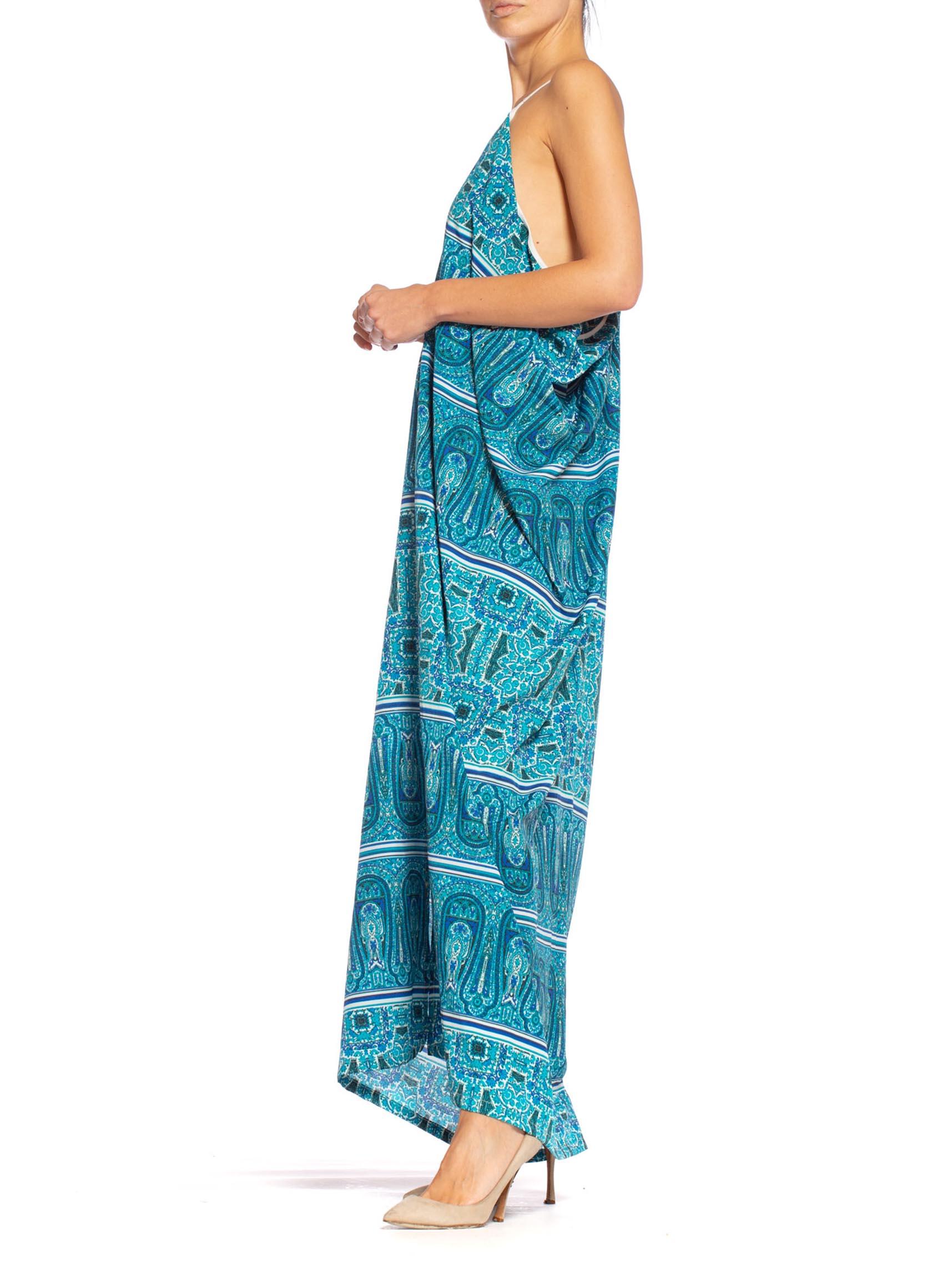 MORPHEW COLLECTION Teal Paisley Poly Blend Easy Breezy Everbody Maxi Dress Made In Excellent Condition In New York, NY