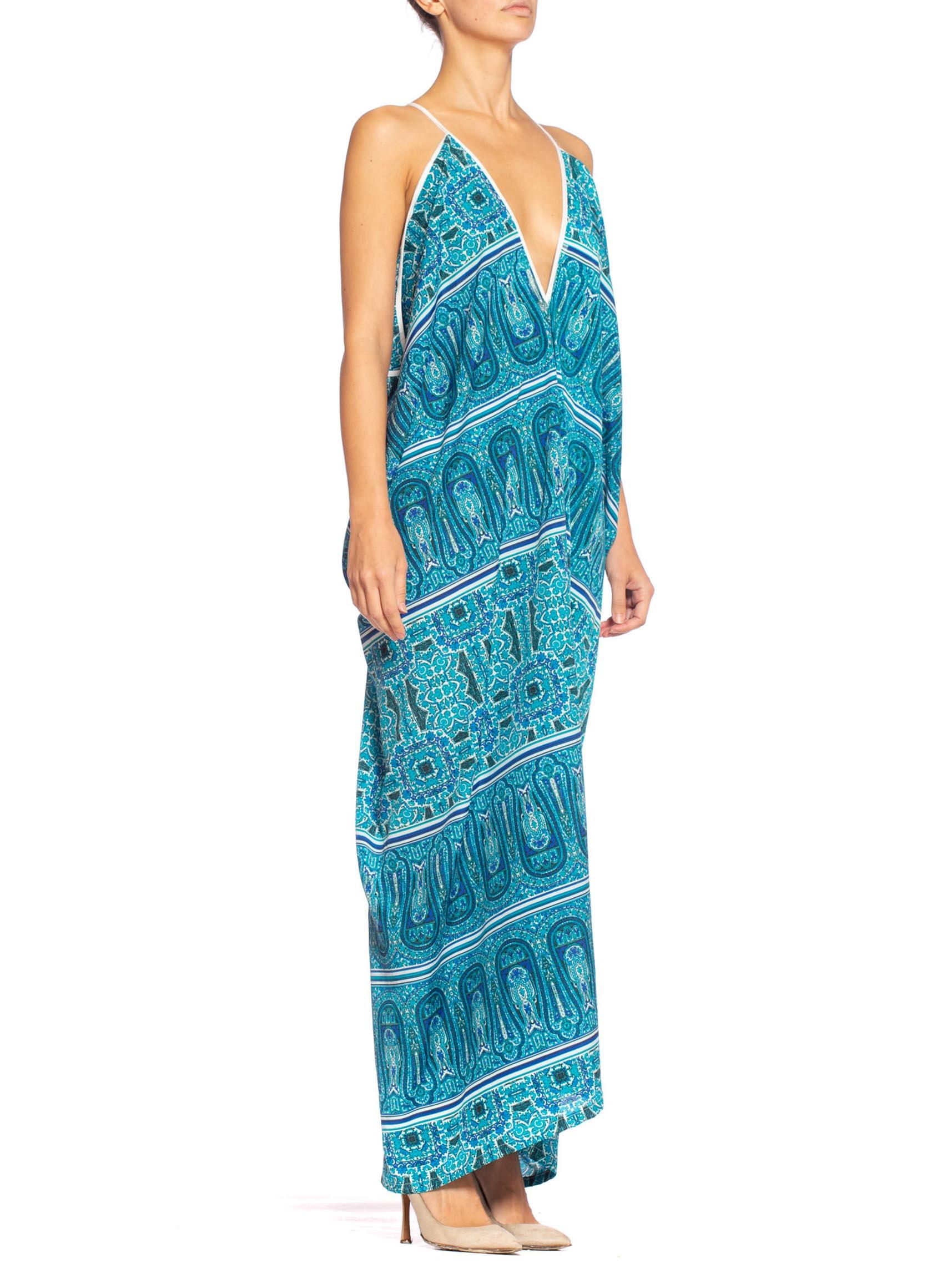MORPHEW COLLECTION Teal Paisley Poly Blend Easy Breezy Everbody Maxi Dress Made 1