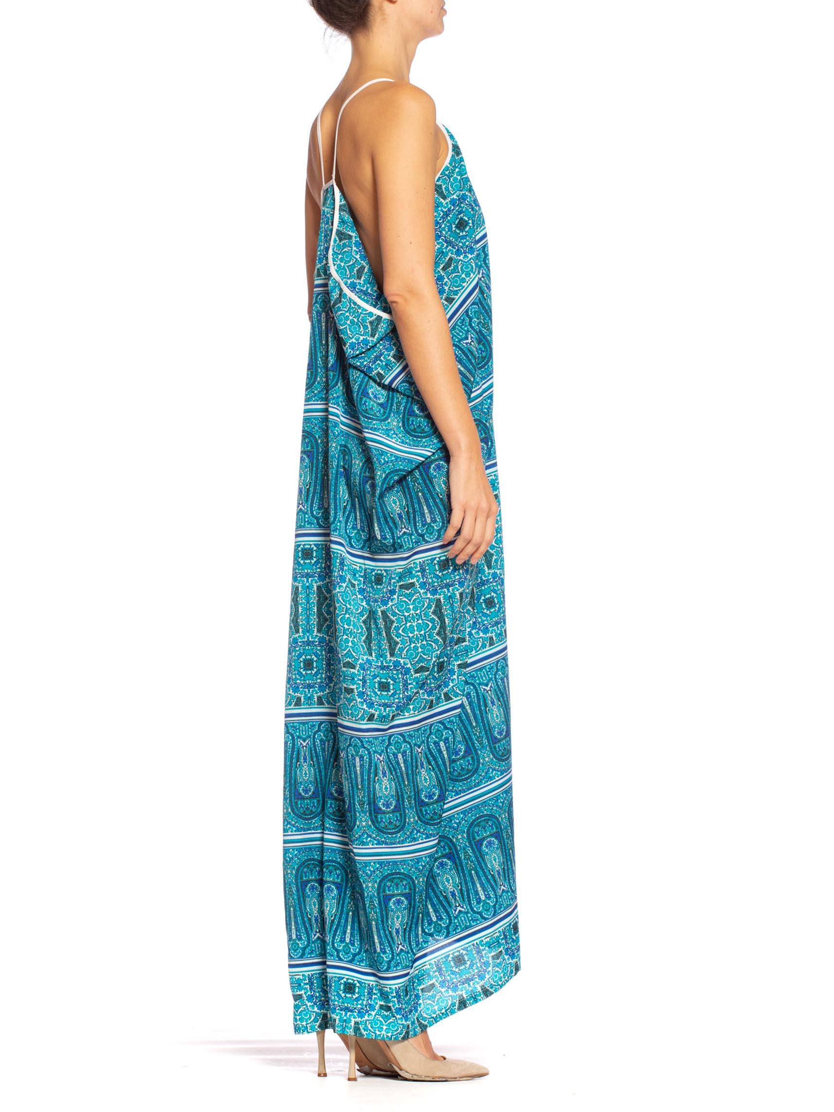 MORPHEW COLLECTION Teal Paisley Poly Blend Easy Breezy Everbody Maxi Dress Made 2
