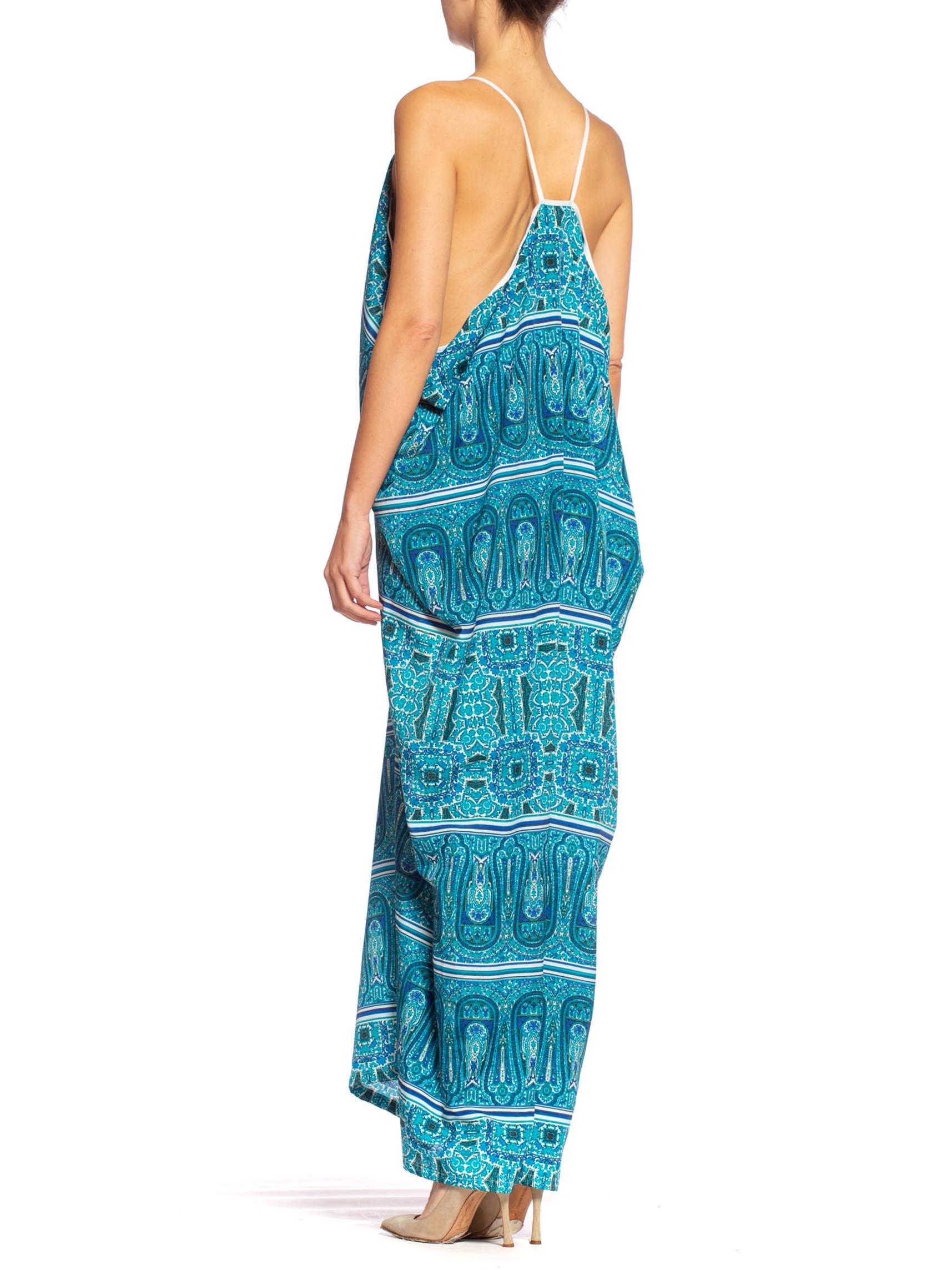 MORPHEW COLLECTION Teal Paisley Poly Blend Easy Breezy Everbody Maxi Dress Made 3