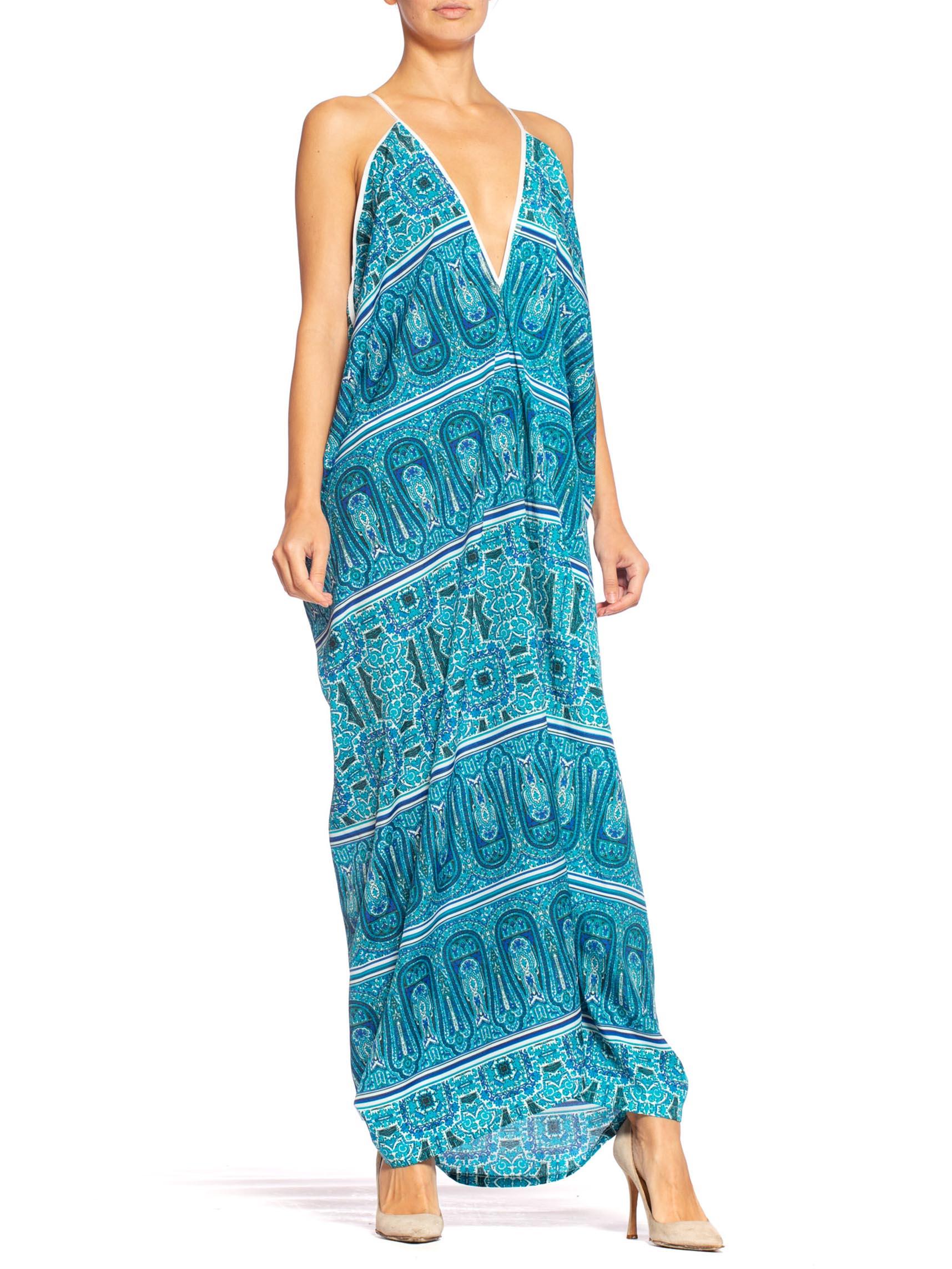 MORPHEW COLLECTION Teal Paisley Poly Blend Easy Breezy Everbody Maxi Dress Made 4