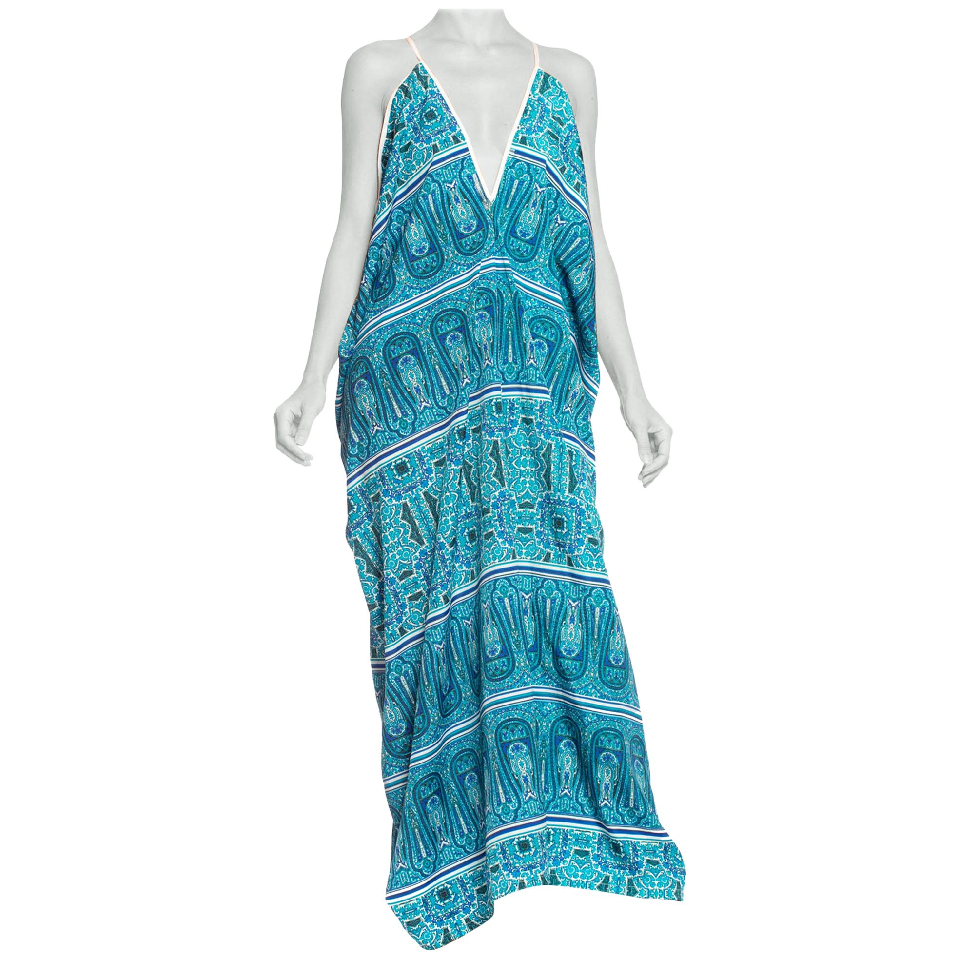 MORPHEW COLLECTION Teal Paisley Poly Blend Easy Breezy Everbody Maxi Dress Made