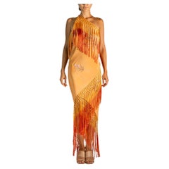 Morphew Atelier Amber & Red Hand Embroidered Silk Bias Fringed Piano Shawl gown