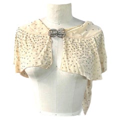 MORPHEW ATELIER Antique Silk Chiffon Crystal Encrusted Cape