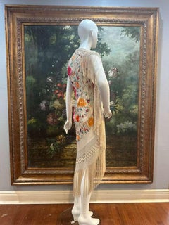 MORPHEW ATELIER Beige Multicolored Floral Hand embroidered Silk Piano Shawl Wrap