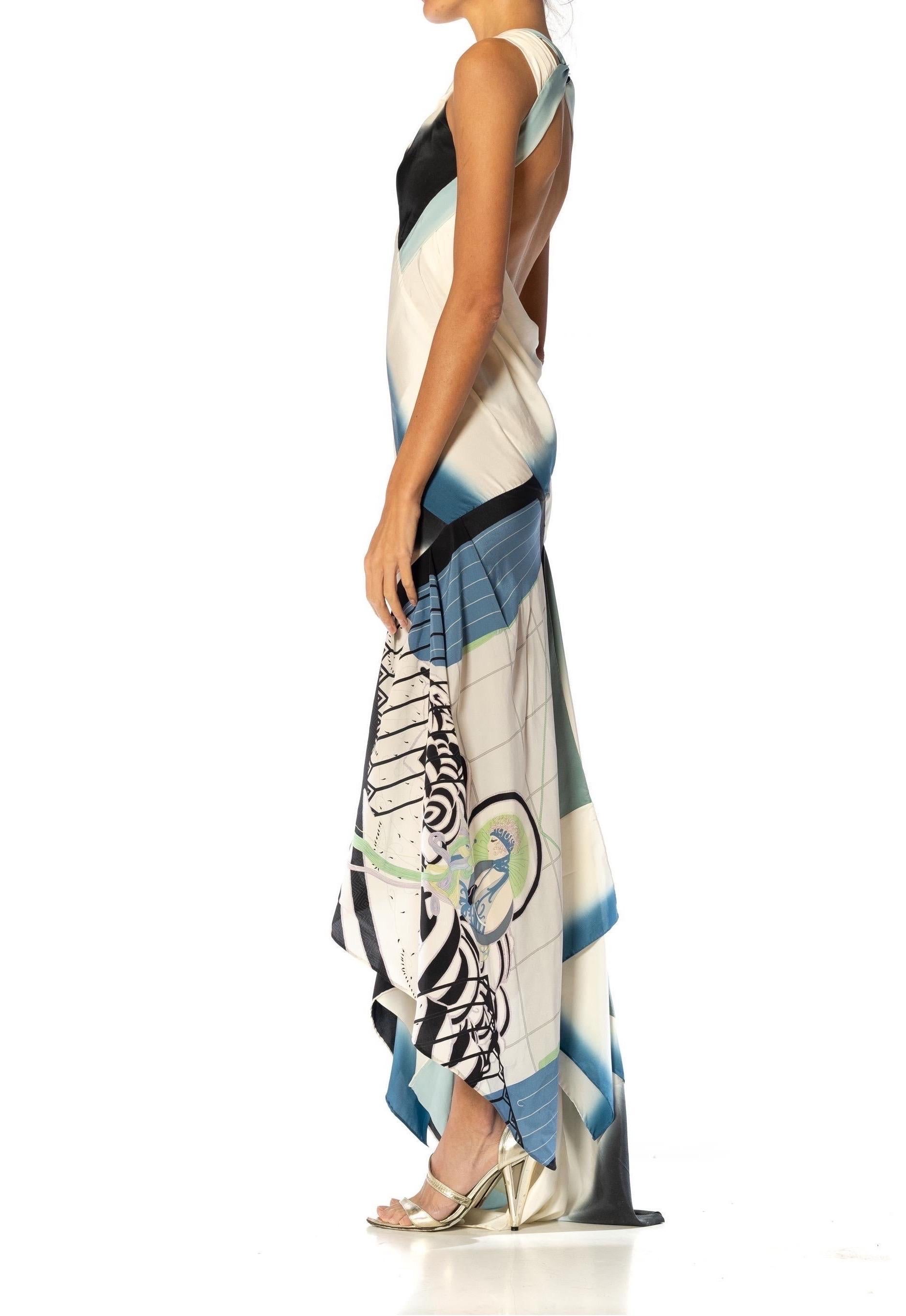 MORPHEW ATELIER Bias Cut Japanese Kimono Silk Ombré Gown With Erté Panel For Sale 8
