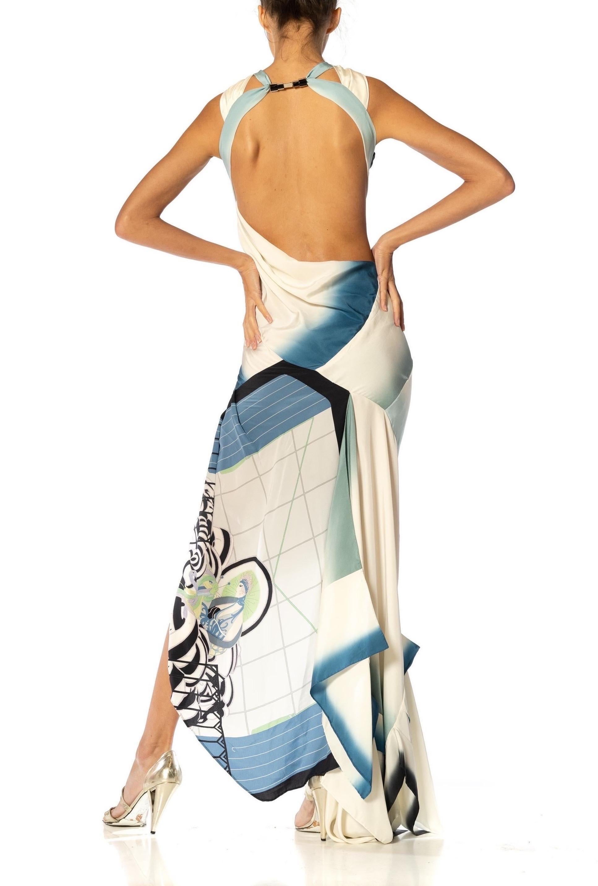 MORPHEW ATELIER Bias Cut Japanese Kimono Silk Ombré Gown With Erté Panel For Sale 10