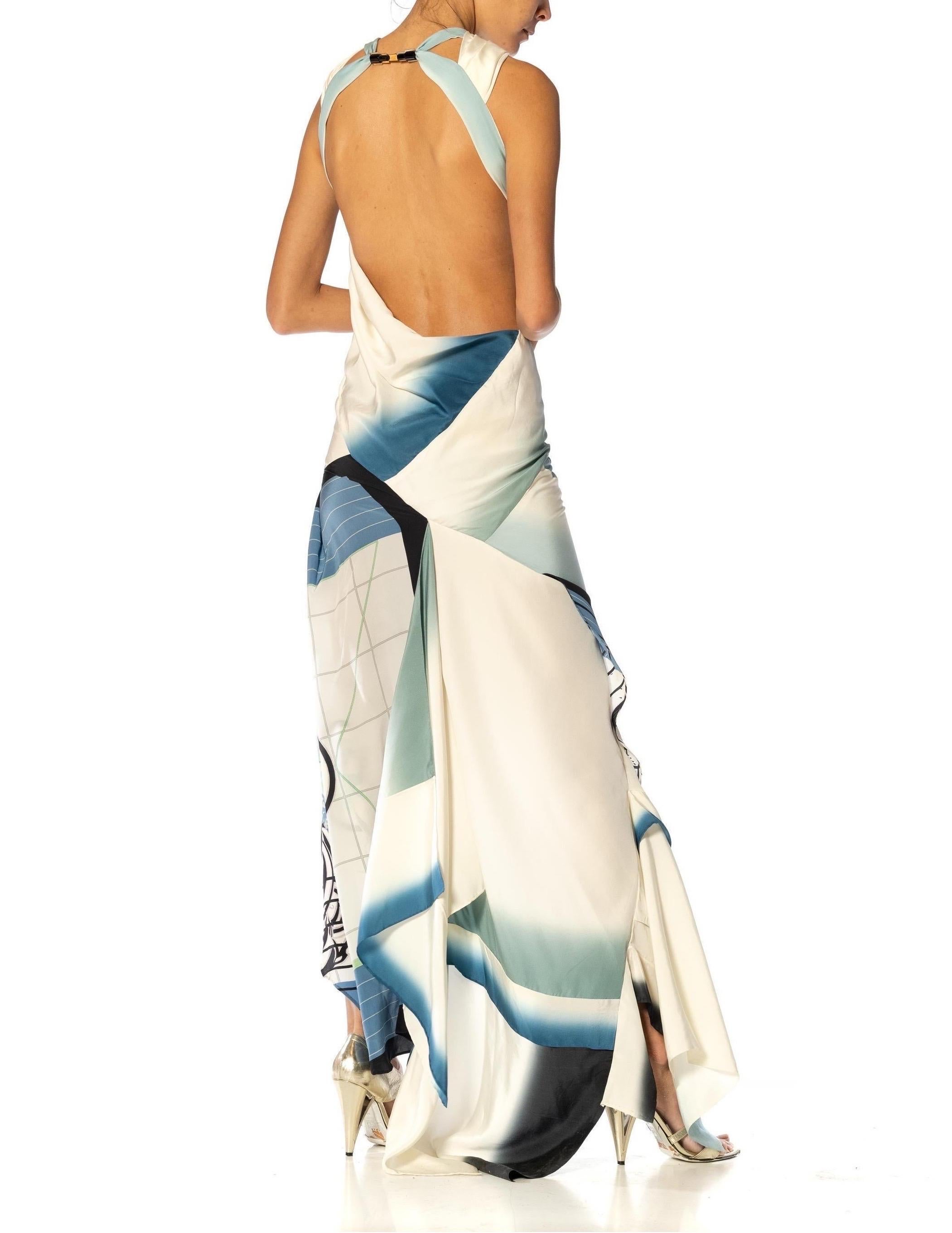 MORPHEW ATELIER Bias Cut Japanese Kimono Silk Ombré Gown With Erté Panel For Sale 4