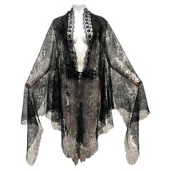 MORPHEW ATELIER Black Used Silk Chantilly Lace Caped Duster