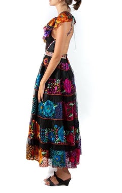 MA Black Cotton Blend Net Gown Covered In Floral Embroidery