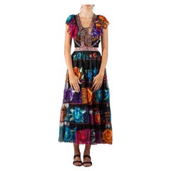 MA Black Cotton Blend Net Gown Covered In Floral Embroidery