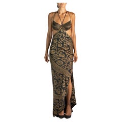 Morphew Atelier Schwarz & Gold Bias Cut Antike 1920S Lamé Kette Kleid Jacke