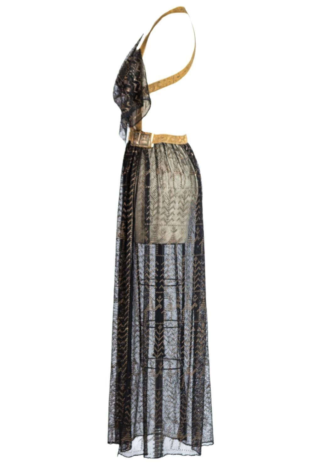 MORPHEW ATELIER Black & Gold Cotton Net Antique Egyptian Assuit Gown With Milit In New Condition For Sale In New York, NY