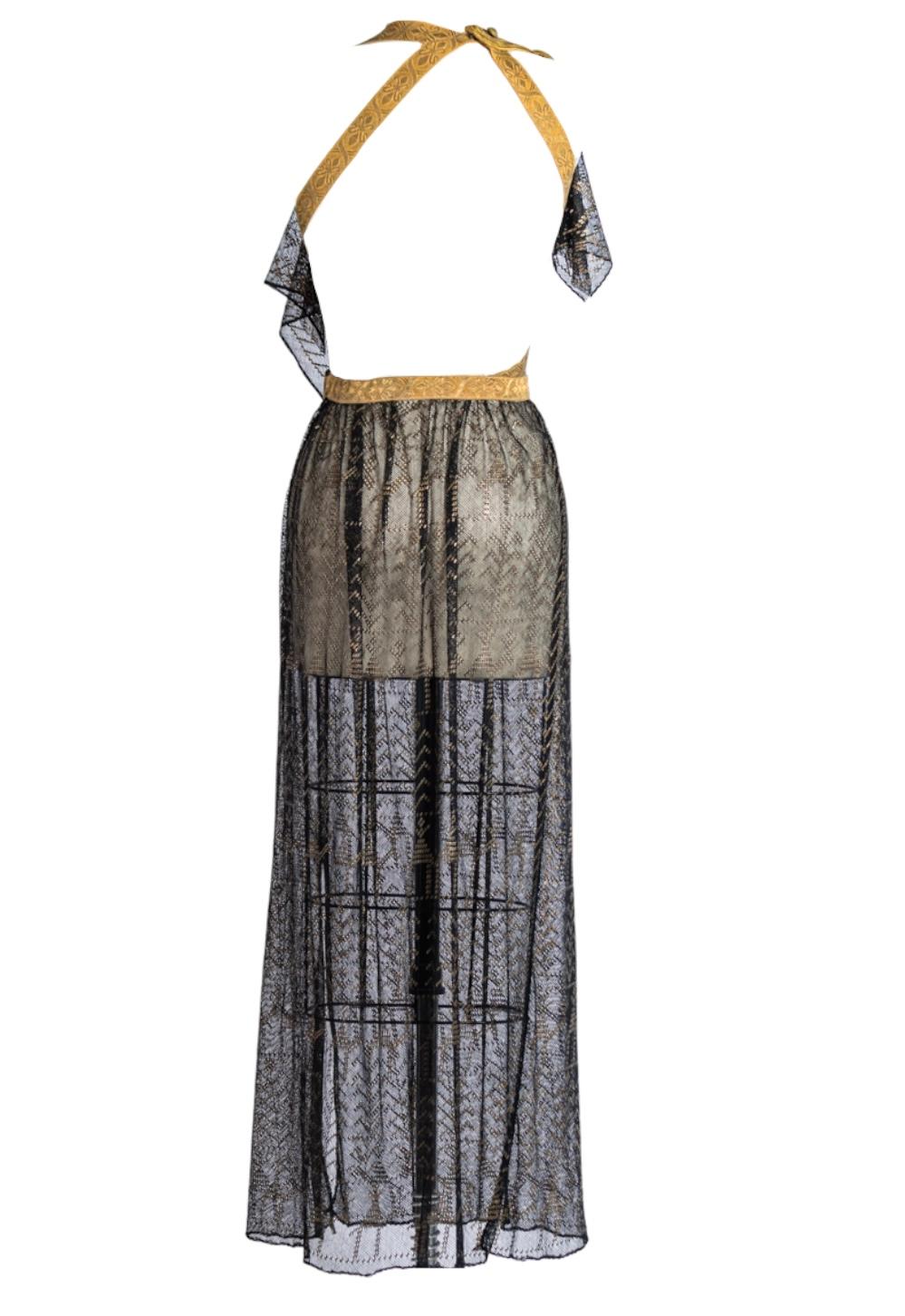 MORPHEW ATELIER Black & Gold Cotton Net Antique Egyptian Assuit Gown With Milit For Sale 2