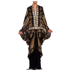 MORPHEW ATELIER Black, Gold & Cream Metallic Silk Lamé Cocoon With Fringe And S
