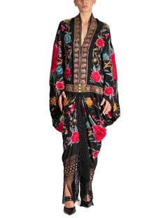 MORPHEW ATELIER Black Multicolored Silk Embroidered Large Floral Hand Cocoon Wi