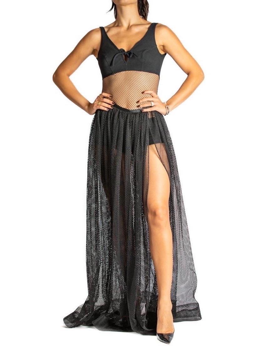 Women's MORPHEW ATELIER Black Poly/Nylon Net Full Length Skirt With Slit For Sale