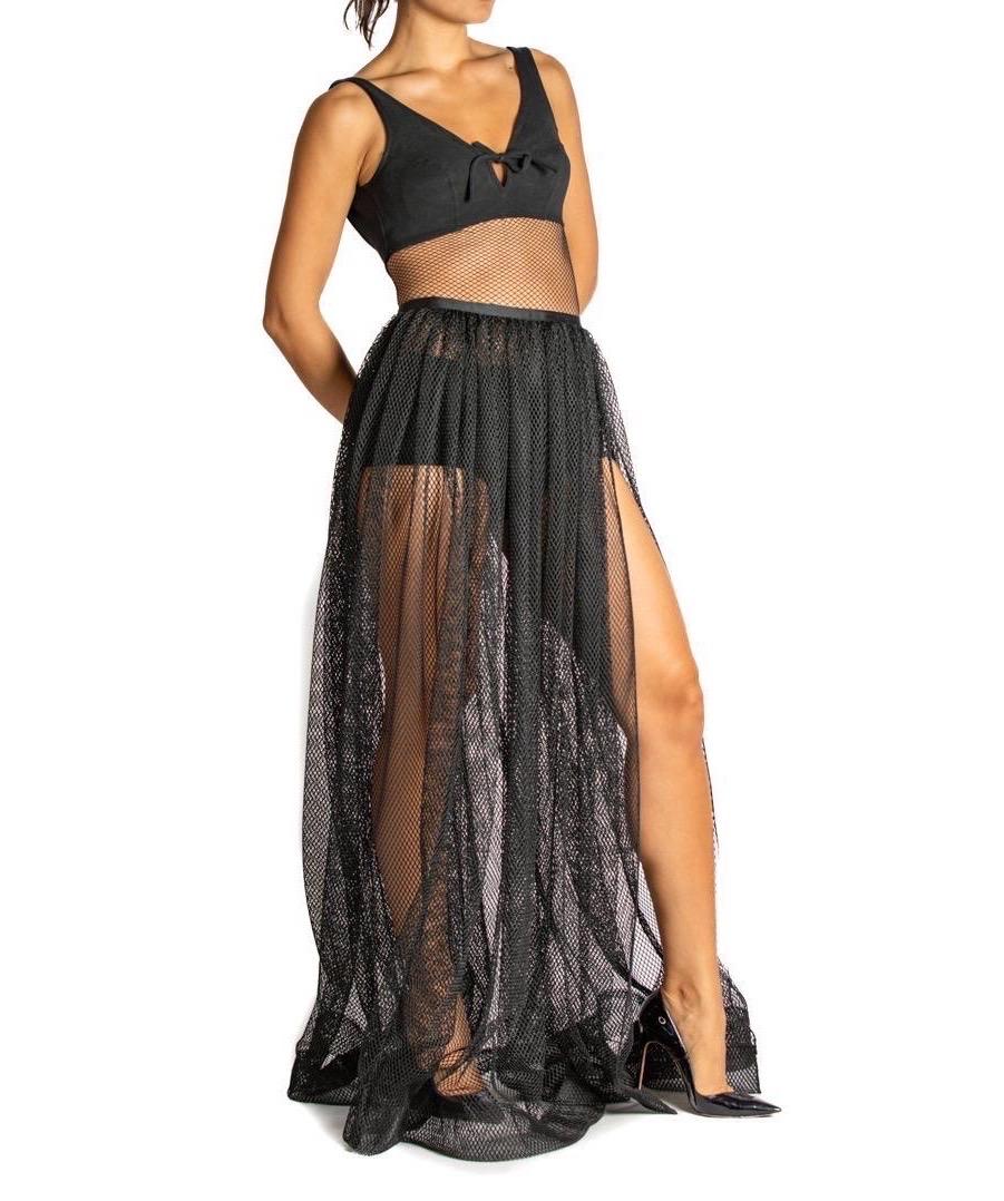 MORPHEW ATELIER Black Poly/Nylon Net Full Length Skirt With Slit For Sale 1